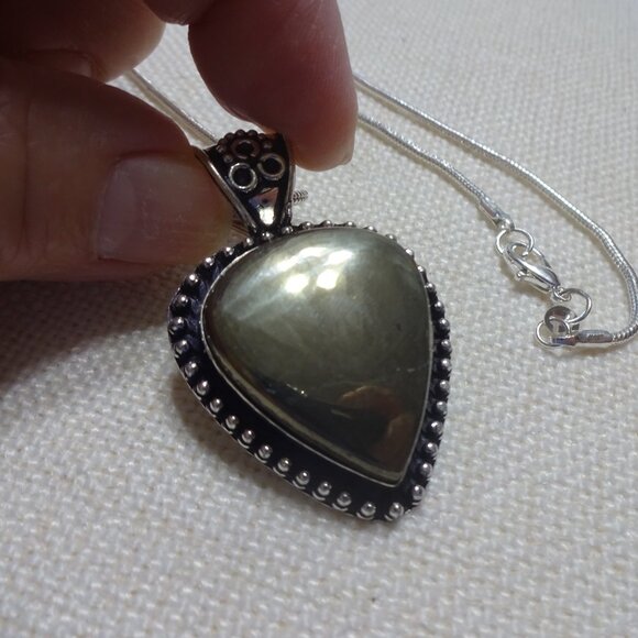 Beautiful APACHE PYRITE Handmade Sterling Pendant/Chain #881B - Picture 2 of 3